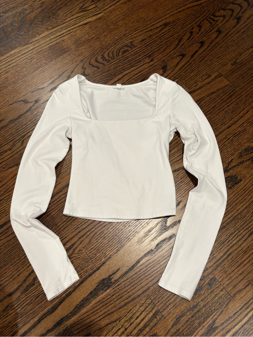Garage White Square Neck Long Sleeve Top